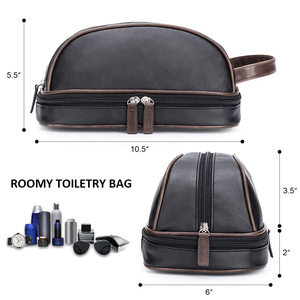 Sac de toilette en cuir pour hommes, trousse de rasage avec beaucoup de poches, pochette de voyage, Kit Dopp - Product Image 4
