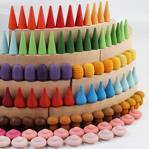 Juguetes de madera DIY, bloques de construcción, piezas sueltas educativas, bloques de pila de arcoíris de madera para niños, conos de árboles, gotitas, hongo de panal - Product Image 4