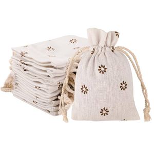 Sac pochette à cordon en coton et lin imprimé de logo personnalisé sac à cordon en toile pour bijoux sac à poussière en coton - Product Image 1