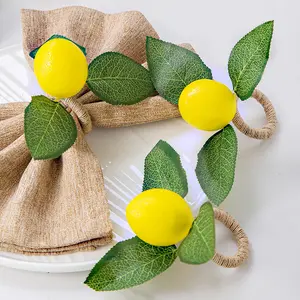 Grosir Buatan Tangan Buah Lemon Daun Makan Gesper Serbet Cincin Pegangan Serbet untuk Perjamuan Natal Dekorasi Meja Scandi