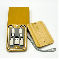 Kit adaptateur USB multi-ports rond personnalisé avec boîte de rangement en bambou, kit de câbles de poche à charge rapide, convertisseur Type C vers USB Micro 8 broches