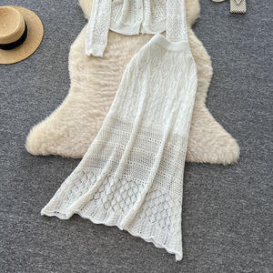 Da donna Set 2 pezzi Cardigan in maglia a maniche lunghe all'uncinetto <span class=keywords><strong>con</strong></span> gonna a due pezzi completo da donna - Product Image 3