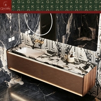 Meuble-lavabo mural GOLDKING moderne en marbre antique avec double vasque encastrée et tiroir pour projets de villas et appartements