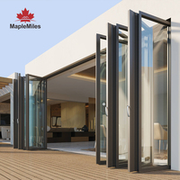 2025 vente chaude grand accordéon verrouillable interne moderne coulissant en aluminium bifold pliant Double portes patio en verre