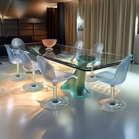 Table à manger rectangulaire arrondie en résine transparente de style italien moderne haut de gamme, nouvelle conception, pour hôtel et restaurant