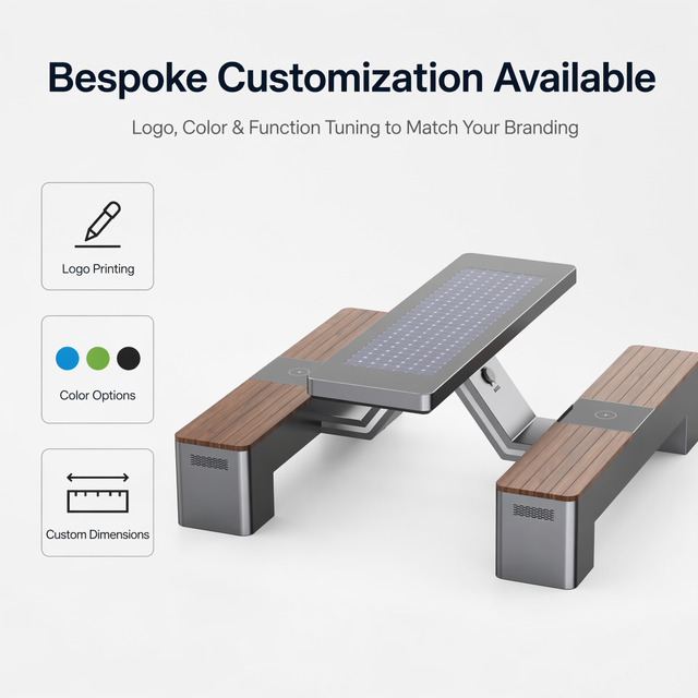 Weatherproof Smart Campus Seating Off-grid Solar Powered Desk With Sensors and Information Display for Tourist Site Wholesale