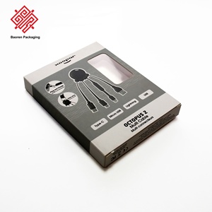 Baoren Custom CMYK Transparent Clear Window Packaging Grey Board Electronics Box Rectangle Cardboard Multi Charging Cable Boxes - Product Image 1