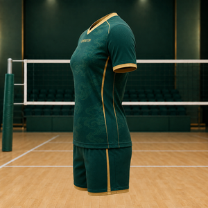 <span class=keywords><strong>Ensemble</strong></span> personnalisé de maillot et short de volley-ball culturel avec motif nuage et bordure dorée - Product Image 4