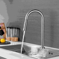 Robinet de cuisine extractible à col de cygne haute portée en acier inoxydable SUS304, mitigeur froid simple pour évier, finition brossée