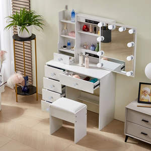 <span class=keywords><strong>Tocador</strong></span> Moderno de Madera Blanca con Espejo Iluminado y Almacenamiento para Dormitorio, <span class=keywords><strong>Tocador</strong></span> para <span class=keywords><strong>Niñas</strong></span> - Product Image 1