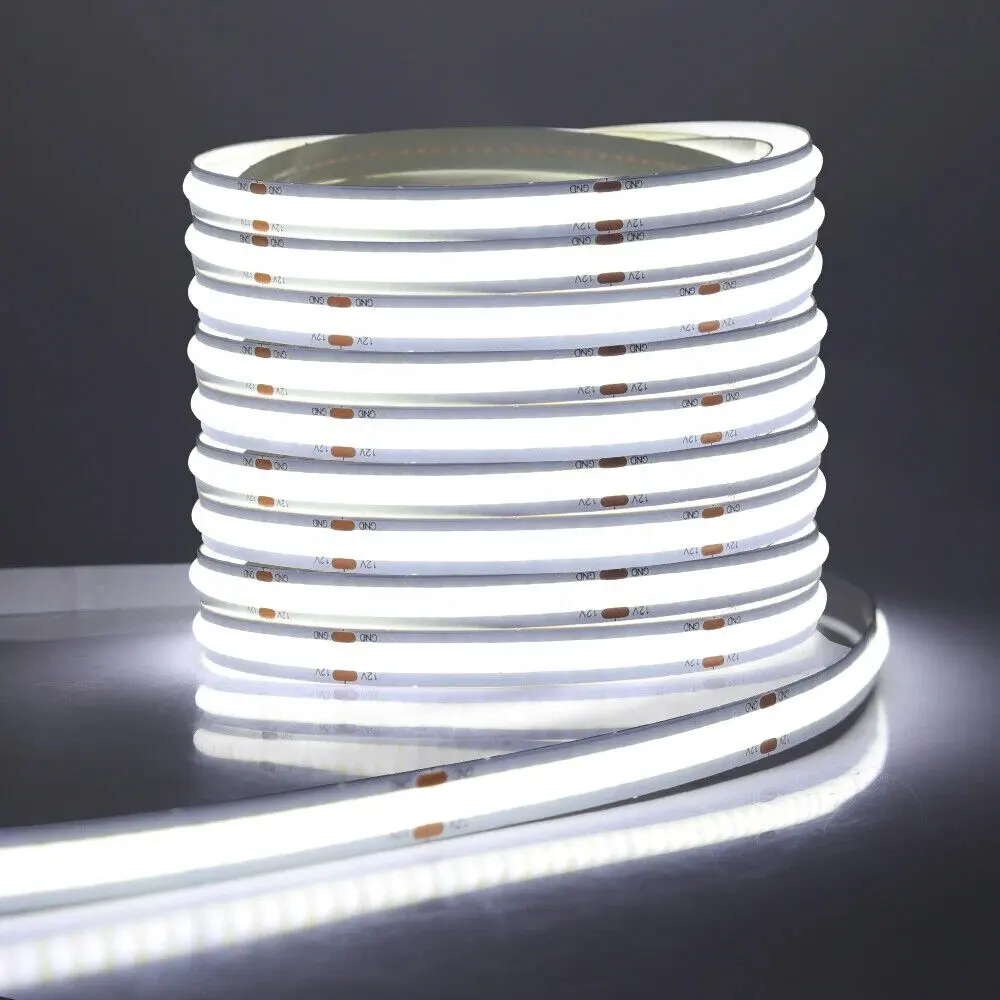 Lampu Strip LED COB putih dingin, lampu LED Super terang 6500K 10M DC12V 24V pita fleksibel untuk TV