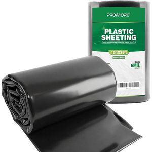 Bâche plastique 6 mil 10 pi x 25 pi, polyéthylène noir robuste, imperméable, barrière anti-mauvaises herbes, protection UV - Product Image 1