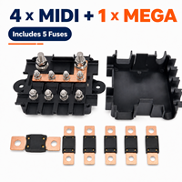 Boîtier de distribution d'alimentation 12V 4 voies avec porte-fusibles MIDI et bloc de fusibles MEGA, barre omnibus en cuivre pour VR, marine, automobile
