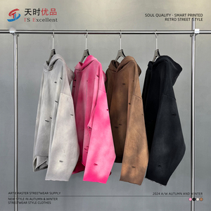 Wholesale 450g Men's Women's Custom Logo Hoodie Fashion Water <b>Spray</b> Print Irregular Holes Rough Edge Old Wash 3D Made <b>Fabric</b> - Product Image 6