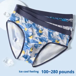 Ice Silk Fashion Men's Plus Size Mid-Rise Printed Knitted Anti-Bacterial Briefs Cool Breathable - Product Image 3