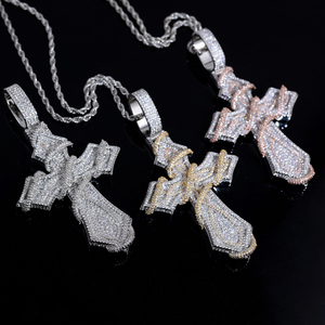 Gioielli Hip Hop placcati in <span class=keywords><strong>argento</strong></span> Bling per gli uomini Mirco pavè 5A Cubic Zirconia CZ <span class=keywords><strong>collana</strong></span> con ciondolo <span class=keywords><strong>croce</strong></span> - Product Image 1