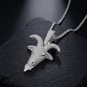 Collier pendentif chèvre micro-incrusté de zircons, chaîne en laiton couleur argent, bijou hip-hop, cadeau - Product Image 3