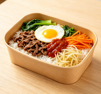 Boîte à bento carrée durable en papier kraft imperméable, vente en gros, boîte à emporter pour la cuisine japonaise, les repas occidentaux, les pique-niques, les buffets