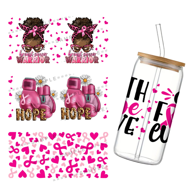 Breast Cancer Awareness 16oz UV Printed Cup Sticker Scrapbook Phone Case DIY Party Wrap Waterproof UV DTF Cup Decal