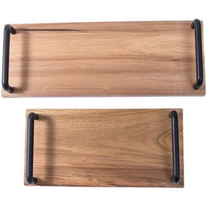 Acacia Wood <b>Tray</b> With Metal Handle Solid Wood Serving <b>Tray</b> For Cake Fruit Afternoon <b>Tea</b> Residential Use - Product Image 5
