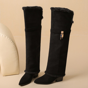 Botas Altas de Mujer Talla Grande 46 con Cierre Metálico Shark Lock, de Ante y Piel Sintética, Plegables, con Tacón Grueso y Plataforma Alta - Product Image 5