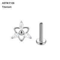ASTM F136 Titane À La Mode CZ Labret Piercing Interne Lèvre Stud Fil Boucles D'oreilles Stud Oreille Cartilage Corps Piercing Femmes Bijoux