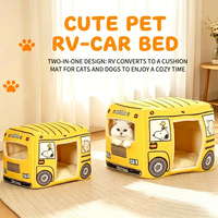Lit pour chat en forme de voiture, lit pour chien, tapis en satin épais et chaud pour l'hiver, amovible et lavable, style dessin animé amusant pour chats et chiens