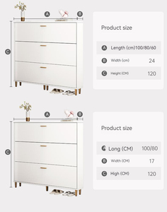 خزانة أحذية خشبية احترافية متعددة الطبقات بيضاء قابلة للإمالة، خزانة أحذية عمودية - Product Image 6