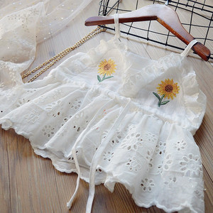 Ensembles de vêtements d'été pour enfants 2021, broderie florale, dentelle, t-shirt sans manches, jean, ensemble 2 pièces, vêtements coréens pour bébés filles - Product Image 4