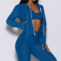 Collants de course pour femmes Workout Athletic Sport Wear Blue Hoodie and Legging Set