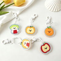 Porte-clés personnalisé en acrylique Kawaii, fruits, pomme, orange, personnage de dessin animé, impression double face, crochet blanc, porte-clés pour sac