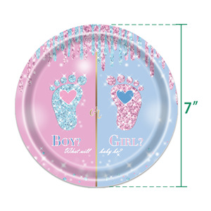 Piastra di impronte rivelatrici di genere per la festa del bambino che svela stoviglie e decorazioni a tema - Product Image 2
