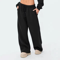 Pantalon décontracté uni pour femme à taille élastique, coupe large, en tissu doux, jambe droite ample, style jogger, pour sports de plein air