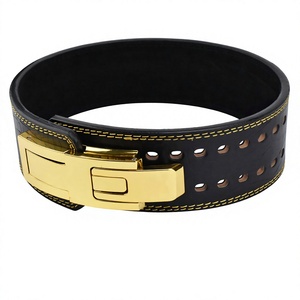 Huzu Enterprises Black Cowhide Leather Lever <b>Belt</b> Gold Buckle Adjustable Weightlifting Powerlifting Waist Support for <b>Men</b> - Product Image 2