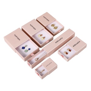 <b>Sliding</b> Jewelry Box 9*9cm Cardboard Drawer Box Drawstring Closure for Valentine's Day-Custom Logo Rings Earrings - Product Image 1