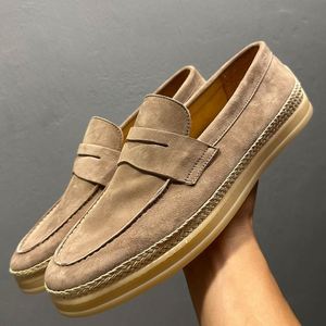 Men's Casual Business British Style Soft Sole Handmade Stitched <b>Full</b> Grain Suede Leather Shoes Stylish Outdoor Walking Shoes - Product Image 3