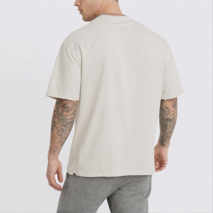 เสื้อยืดคอกลมชายฟอกสีกรดเปิดไหล่ตกไซส์ใหญ่พิเศษเสื้อถักแนวสตรีทแวร์คอกลมไซส์ใหญ่สบาย - Product Image 2