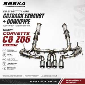 ท่อไอเสียไทเทเนียมแบบตรงรุ่นพร้อมดาวน์ไปป์สำหรับ Chevrolet CORVETTE C8 Z06 ปี 2019-2025 ระบบเก็บเสียง Boska Racing หนา 1.2 มม. - Product Image 1