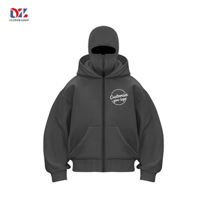 Felpa Pullover da Uomo con Cappuccio Passamontagna Stile Gangster, Doppio Strato, Zip Integrale, Taglie Forti, Design Oversize 3D e Logo Personalizzato Ricamato - Product Image 1