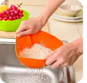 批发可折叠小孔大米过滤碗厨房硅胶篮排水过滤器烹饪用