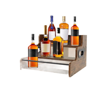 Three-tier solid wood wine rack storage rack, retro-style <b>desktop</b> <b>shelf</b>, multi-functional condiment display rack - Product Image 1