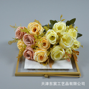 ช่อดอกกุหลาบประดิษฐ์ 7 หัว ดอกไม้ผ้าตกแต่งบ้าน ตกแต่งงานแต่งงาน - Product Image 3