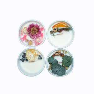 Nouvelle cire de soja de décoration de luxe avec bocaux de bougie en verre, marque privée, bougie parfumée avec de vraies fleurs