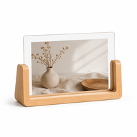 Cadre photo en acrylique transparent avec base en bois, support d'affichage d'images de bureau pour la décoration de la maison, le bureau et la présentation de cadeaux