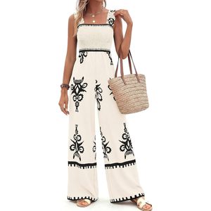 Womens Jumpsuit Boho Summer Wide Leg High Waist Knitted One Piece Casual Beach Outfit With Pockets - Product Image 2