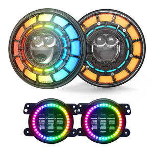 Nâng cấp 7 inch Vòng RGB Led Đèn Pha + 4inch RGB Sương Mù Ánh sáng cặp cao Chùm thấp đa màu sắc siêu sáng đuổi theo màu sắc tự làm - Product Image 1