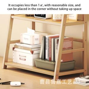 Wooden Storage Rack 2 Tier <b>Desktop</b> Organizer Natural Wood Color Rectangle <b>Standing</b> Type For Office Books Documents - Product Image 2