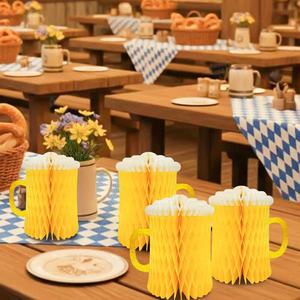Kit de décoration <span class=keywords><strong>DM</strong></span> Oktoberfest : Tasses à bière, décorations murales en nid d'abeille, bannière triangulaire à carreaux bavarois, pour le festival de la bière allemande et les fêtes - Product Image 6
