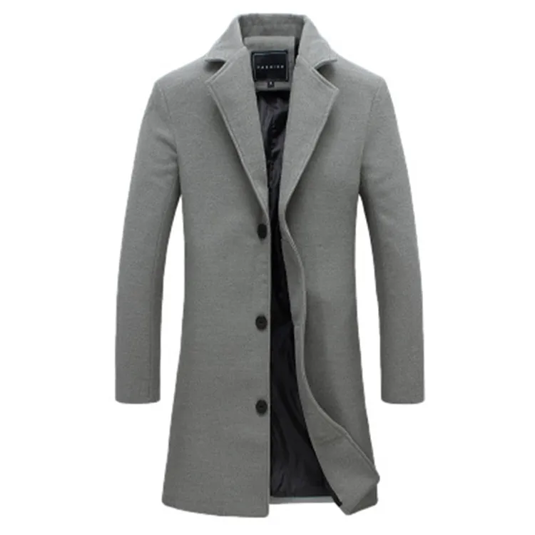 2021 fashion wool blends casual business mens leisure overcoat single breasted mid long trench coat for men