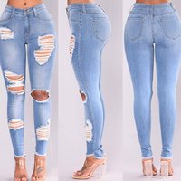 Jeans Ripped Denim Femme Grande Taille 3XL en Gros, Jeans Colombianos Por Mayor Tendance Bleu Uni Skinny Classique pour Femme